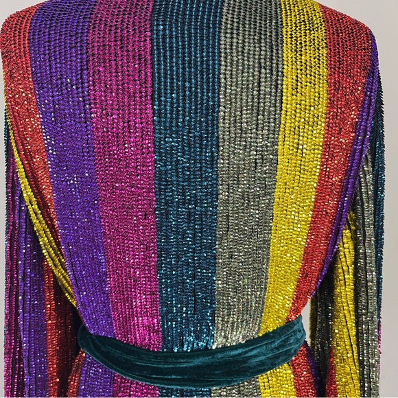 NWT RETROFETE GABRIELLE SEQUIN ROBE DRESS MULTI STRIPE SIZE SMALL - Picture 14 of 16